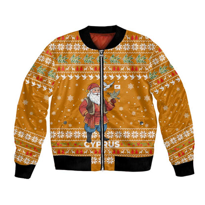 Cyprus Christmas Bomber Jacket Santa Holding Doves Olive Branch Snowflakes - African Pride