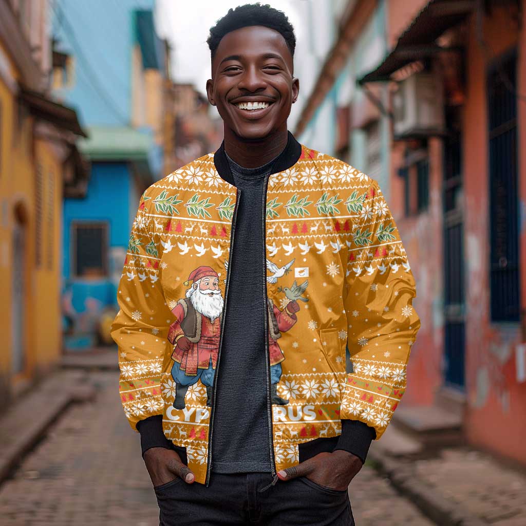 Cyprus Christmas Bomber Jacket Santa Holding Doves Olive Branch Snowflakes - African Pride