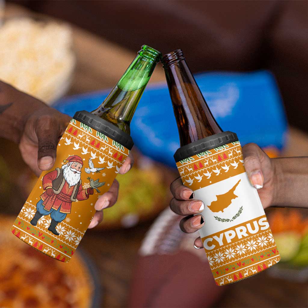 Cyprus Christmas 4 in 1 Can Cooler Tumbler Santa Holding Doves Olive Branch Snowflakes - African Pride