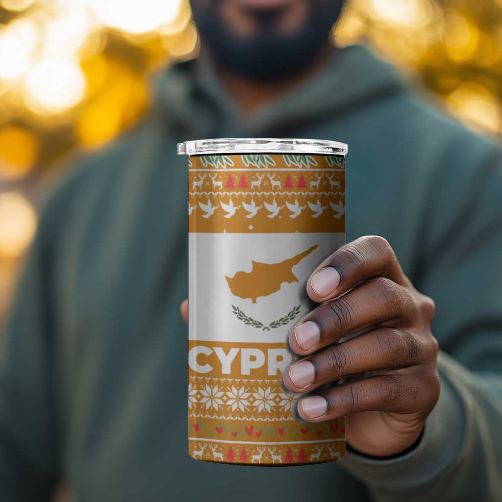 Cyprus Christmas 4 in 1 Can Cooler Tumbler Santa Holding Doves Olive Branch Snowflakes - African Pride