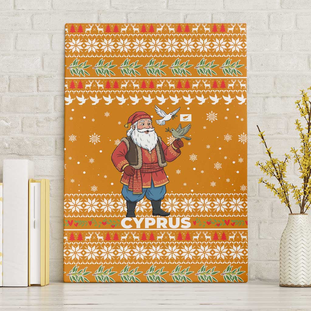 Cyprus Christmas Canvas Wall Art Santa Holding Doves Olive Branch Snowflakes - African Pride