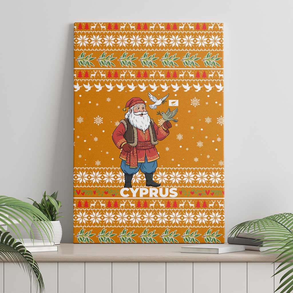 Cyprus Christmas Canvas Wall Art Santa Holding Doves Olive Branch Snowflakes - African Pride
