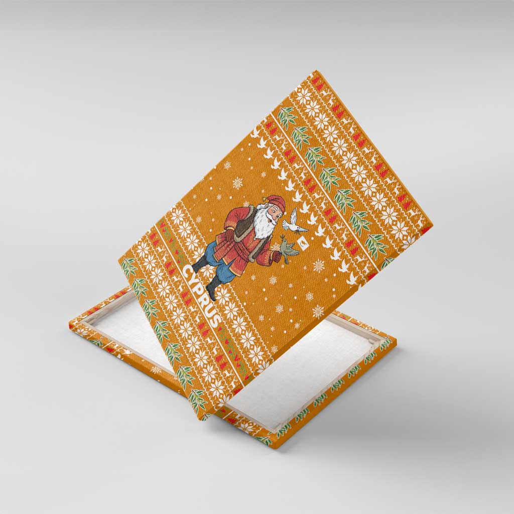 Cyprus Christmas Canvas Wall Art Santa Holding Doves Olive Branch Snowflakes - African Pride