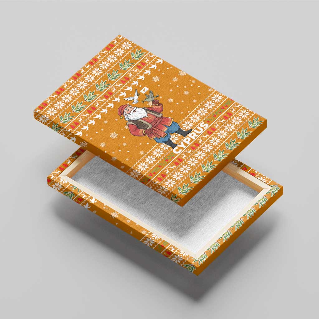 Cyprus Christmas Canvas Wall Art Santa Holding Doves Olive Branch Snowflakes - African Pride