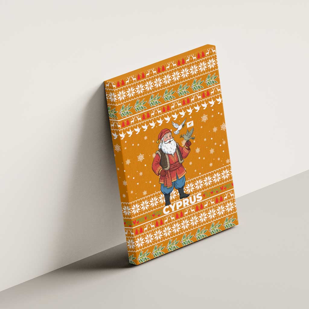 Cyprus Christmas Canvas Wall Art Santa Holding Doves Olive Branch Snowflakes - African Pride
