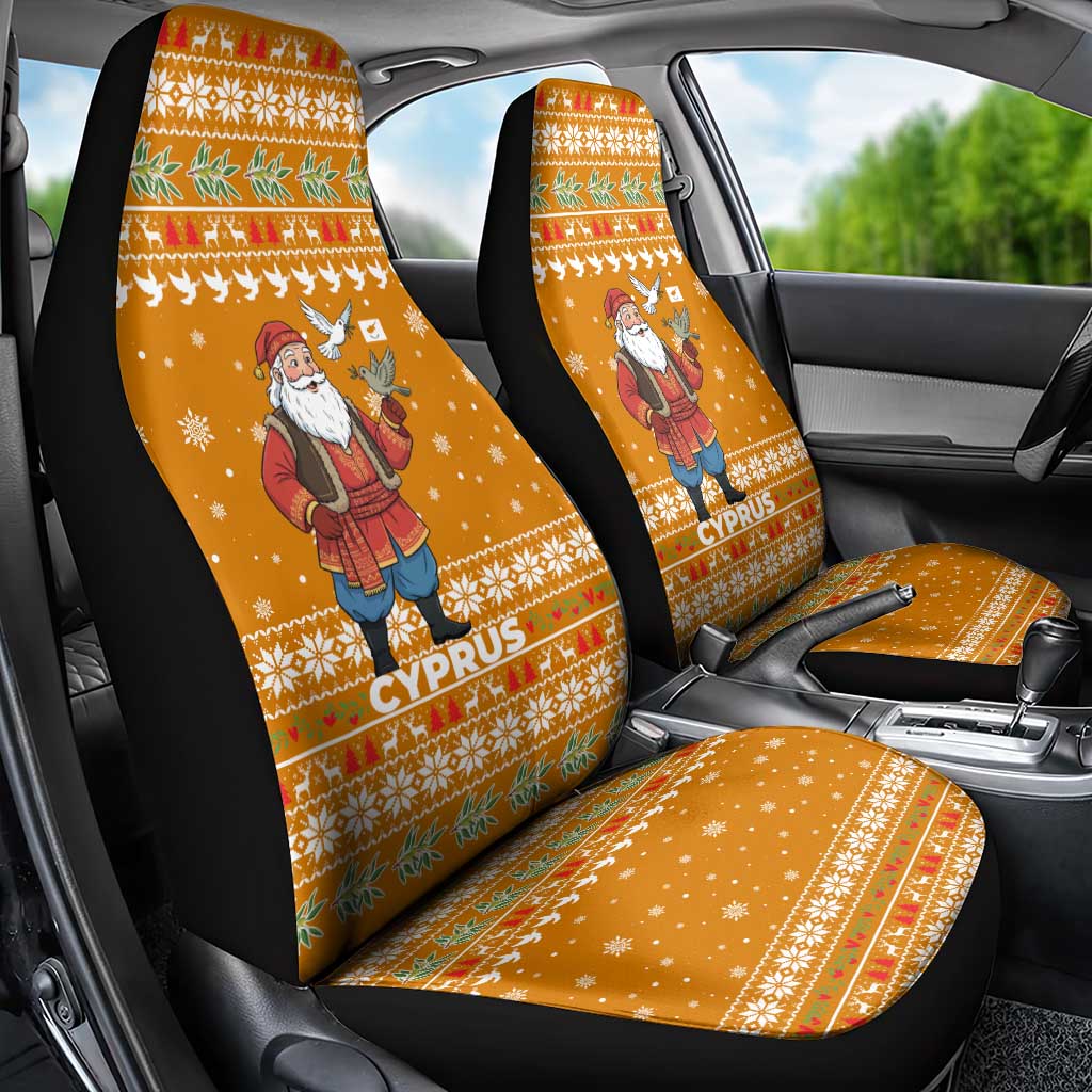 Cyprus Christmas Car Seat Cover Santa Holding Doves Olive Branch Snowflakes - African Pride
