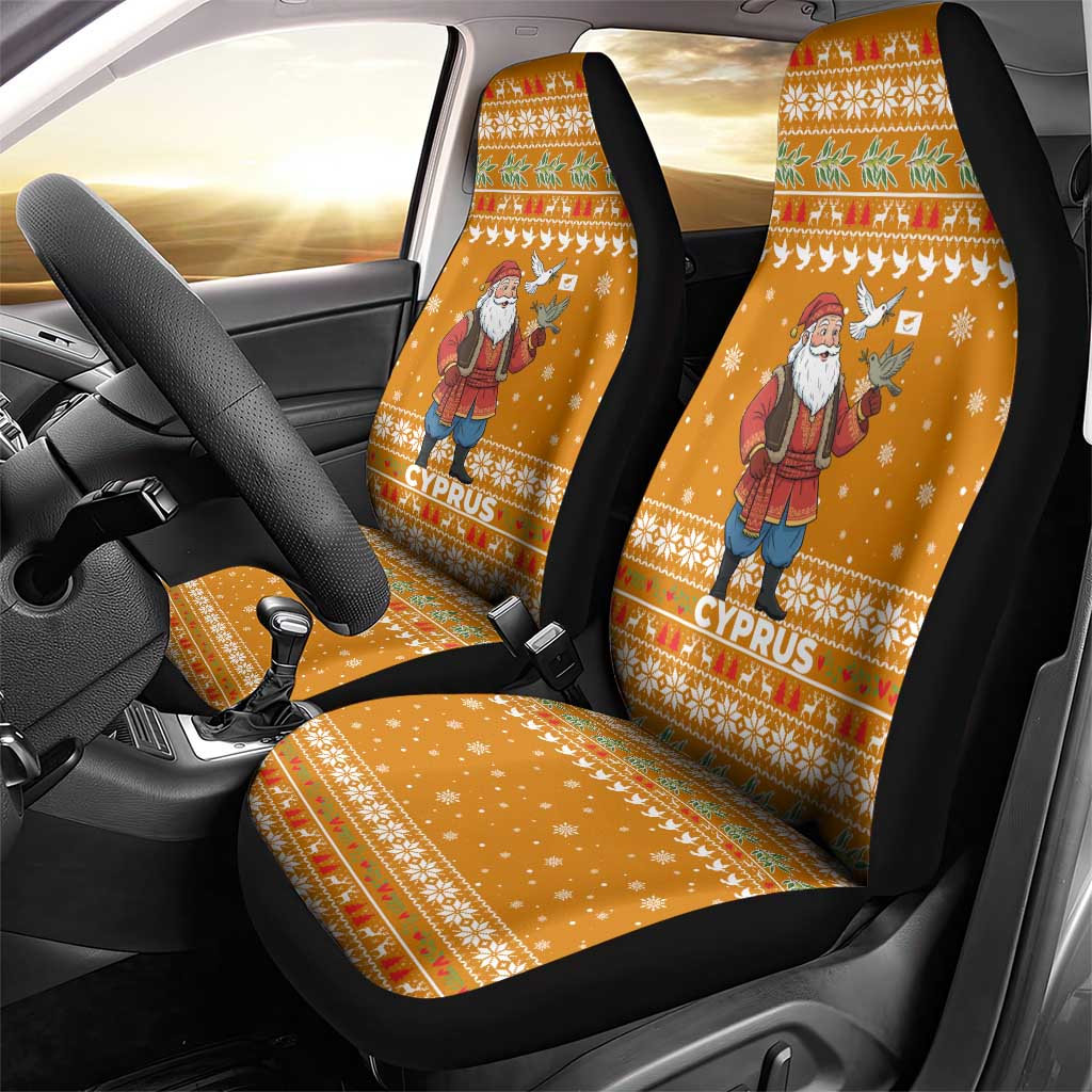 Cyprus Christmas Car Seat Cover Santa Holding Doves Olive Branch Snowflakes - African Pride