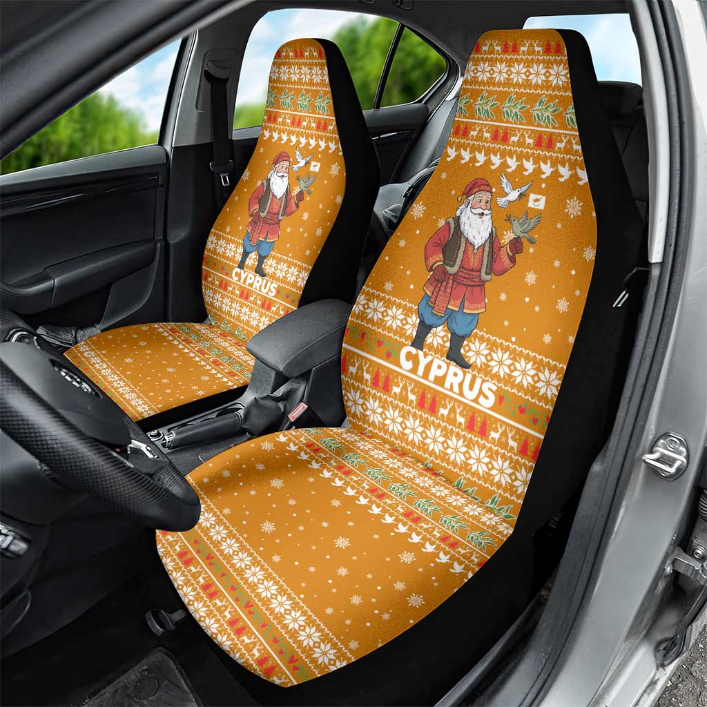 Cyprus Christmas Car Seat Cover Santa Holding Doves Olive Branch Snowflakes - African Pride