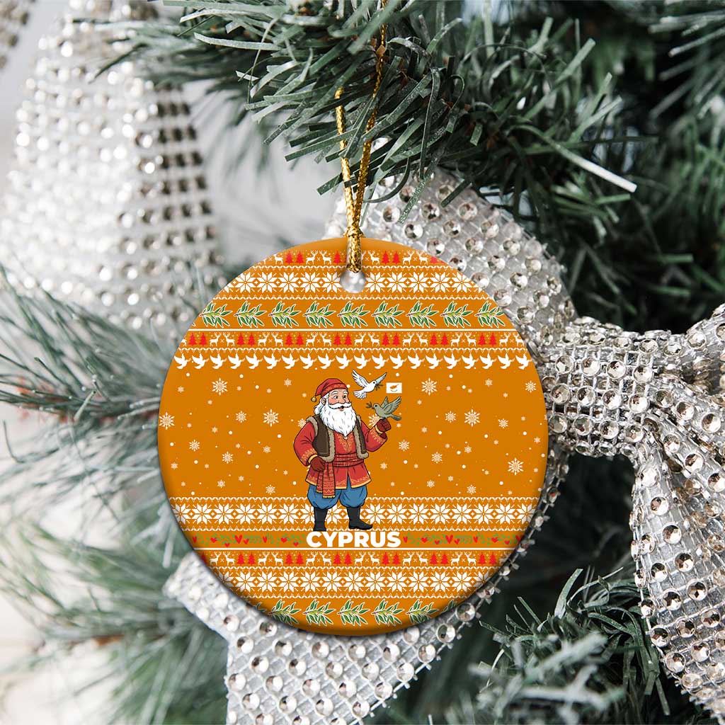 Cyprus Christmas Ceramic Ornament Santa Holding Doves Olive Branch Snowflakes - African Pride