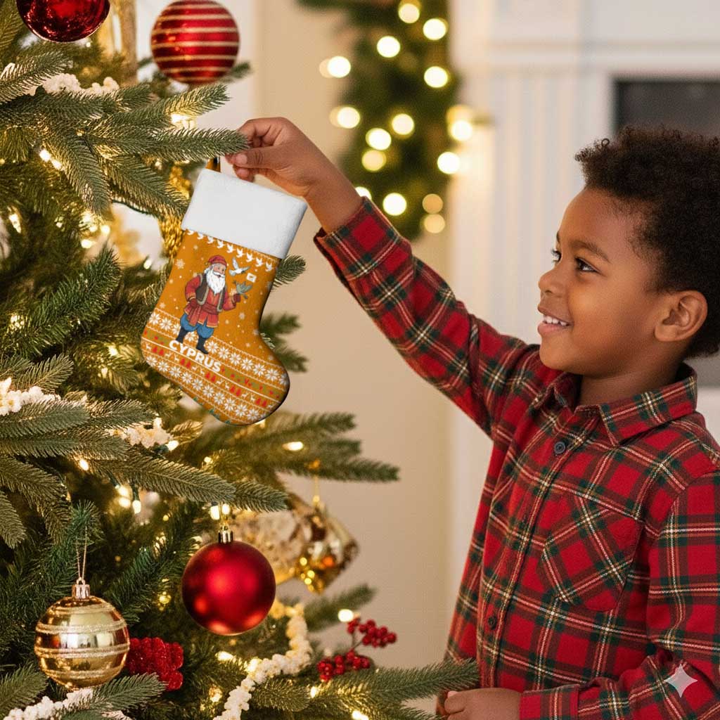 Cyprus Christmas Stocking Santa Holding Doves Olive Branch Snowflakes - African Pride