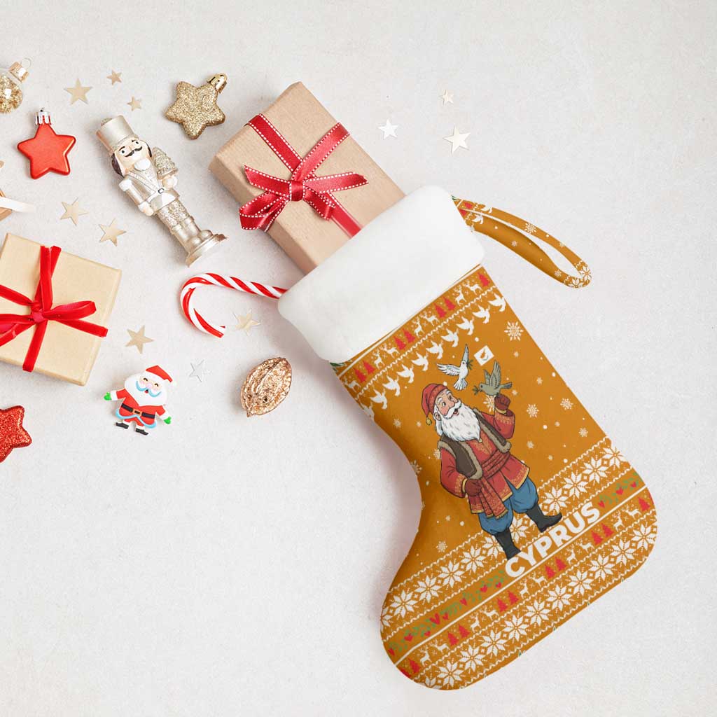 Cyprus Christmas Stocking Santa Holding Doves Olive Branch Snowflakes - African Pride
