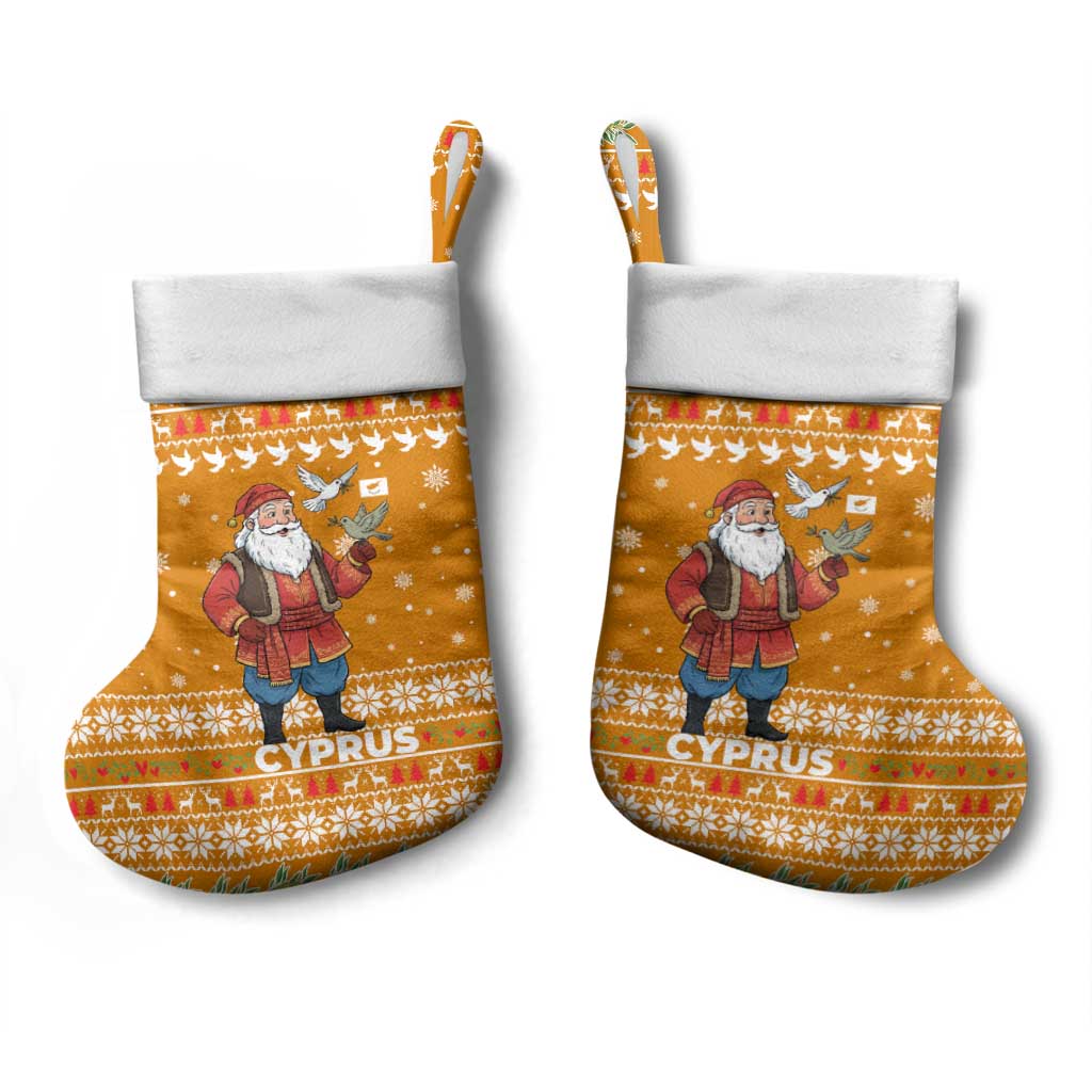 Cyprus Christmas Stocking Santa Holding Doves Olive Branch Snowflakes - African Pride