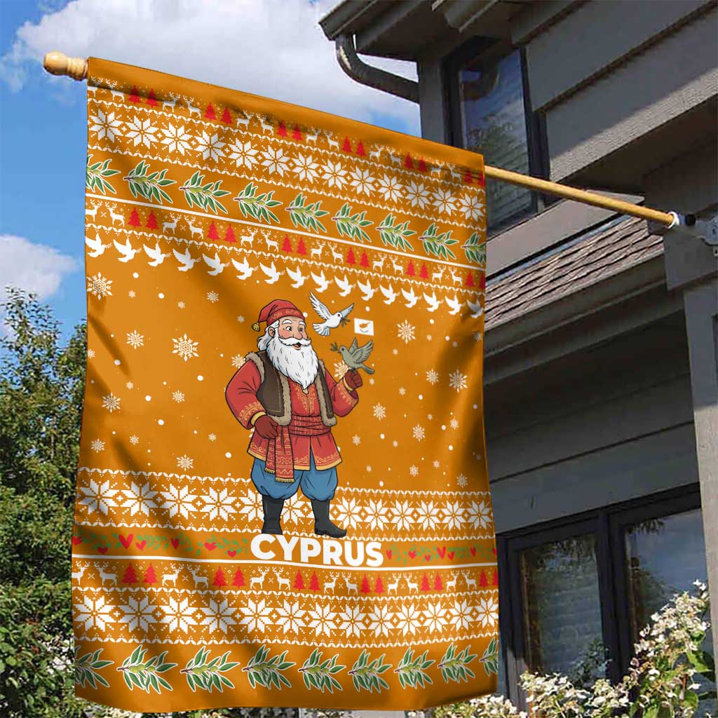 Cyprus Christmas Garden Flag Santa Holding Doves Olive Branch Snowflakes - African Pride