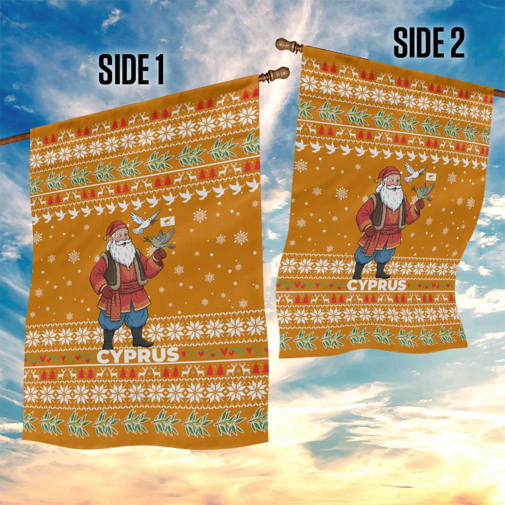 Cyprus Christmas Garden Flag Santa Holding Doves Olive Branch Snowflakes - African Pride