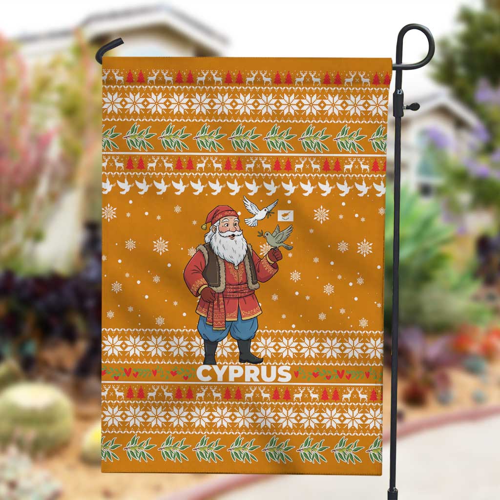 Cyprus Christmas Garden Flag Santa Holding Doves Olive Branch Snowflakes - African Pride