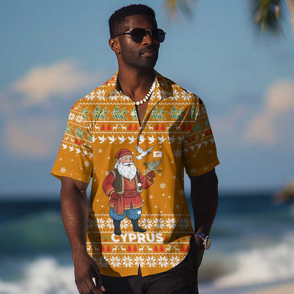 Cyprus Christmas Hawaiian Shirt Santa Holding Doves Olive Branch Snowflakes - African Pride