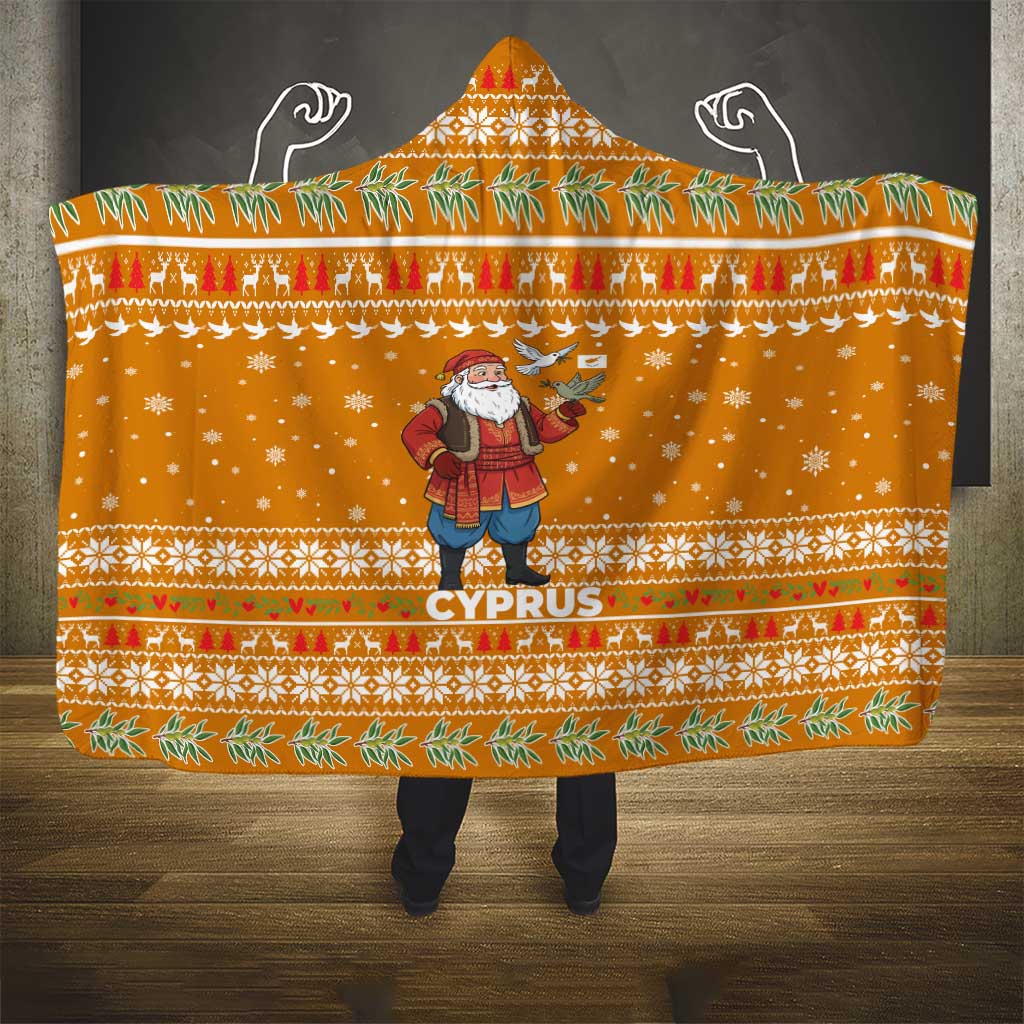Cyprus Christmas Hooded Blanket Santa Holding Doves Olive Branch Snowflakes - African Pride