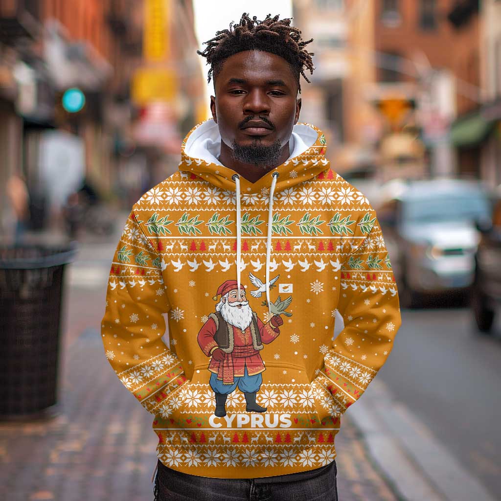 Cyprus Christmas Hoodie Santa Holding Doves Olive Branch Snowflakes - African Pride