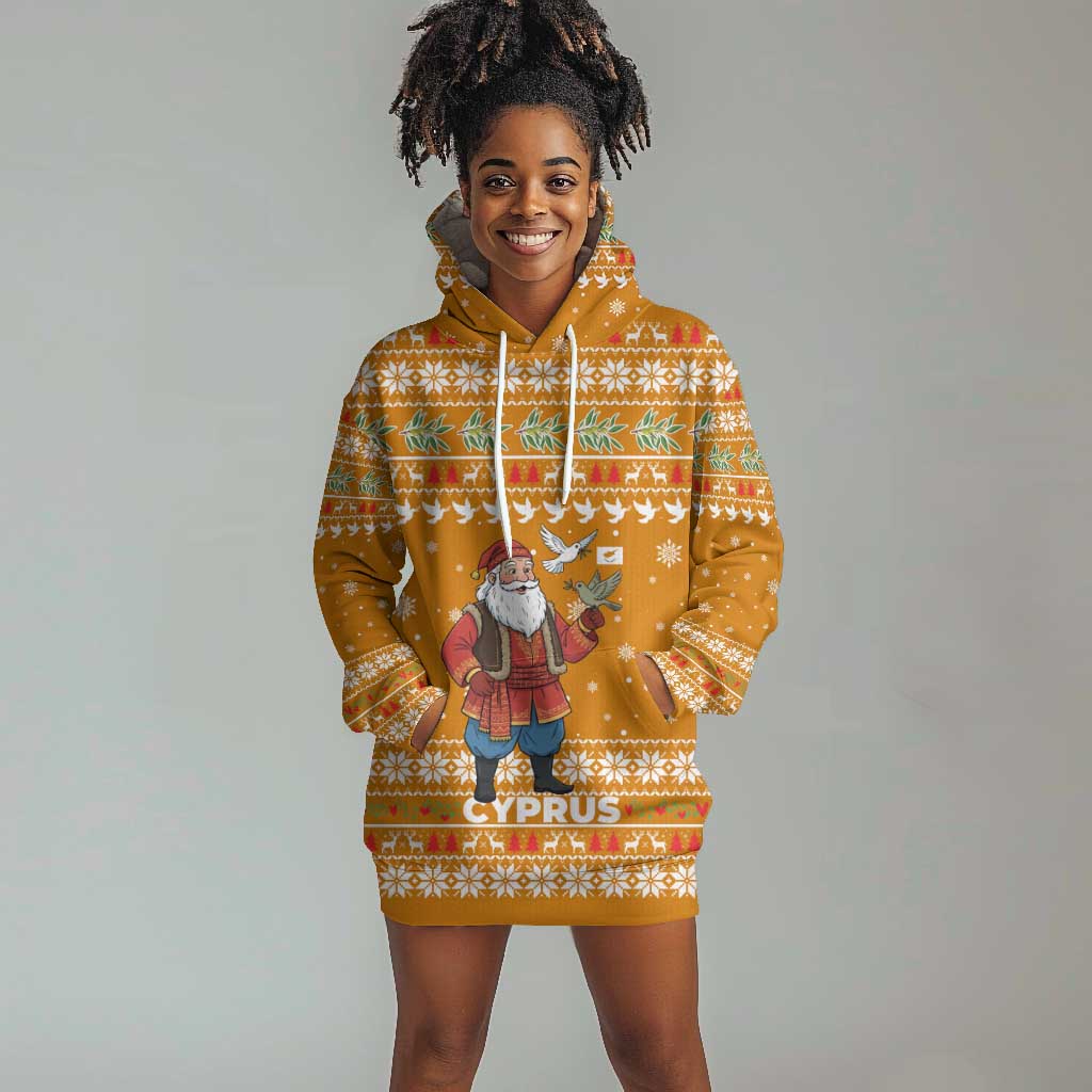 Cyprus Christmas Hoodie Dress Santa Holding Doves Olive Branch Snowflakes - African Pride