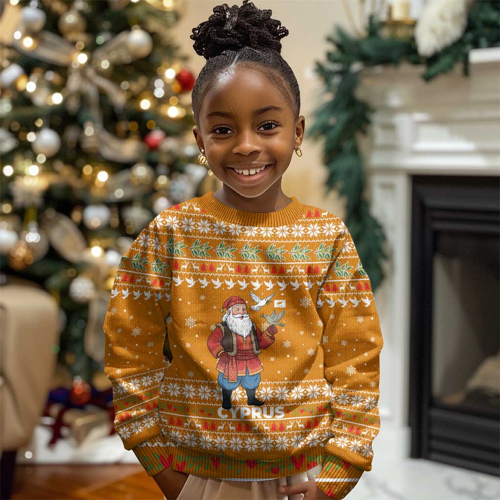Cyprus Christmas Kid Ugly Christmas Sweater Santa Holding Doves Olive Branch Snowflakes - African Pride