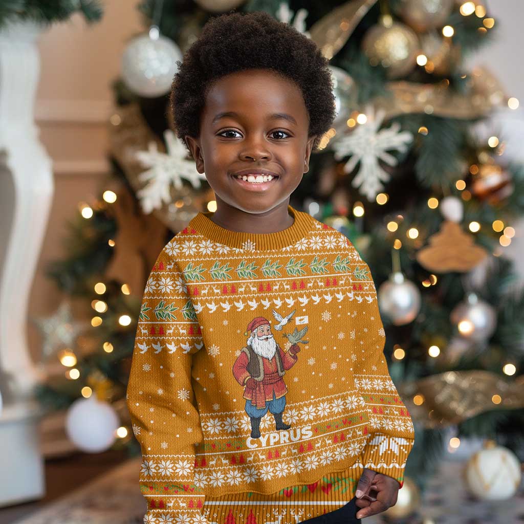 Cyprus Christmas Kid Ugly Christmas Sweater Santa Holding Doves Olive Branch Snowflakes - African Pride