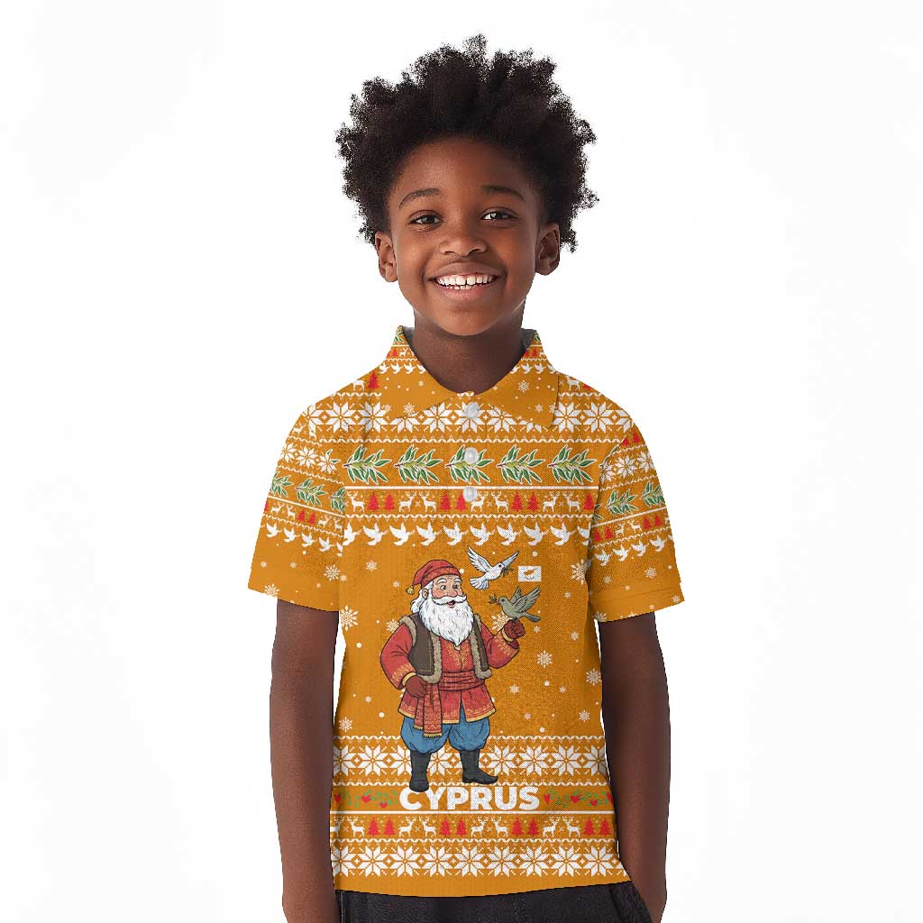 Cyprus Christmas Kid Polo Shirt Santa Holding Doves Olive Branch Snowflakes - African Pride
