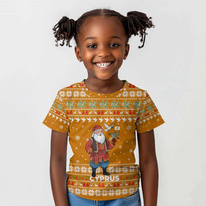 Cyprus Christmas Kid T shirt Santa Holding Doves Olive Branch Snowflakes - African Pride