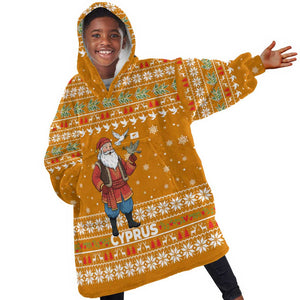 Cyprus Christmas Kid Wearable Blanket Hoodie Santa Holding Doves Olive Branch Snowflakes - African Pride