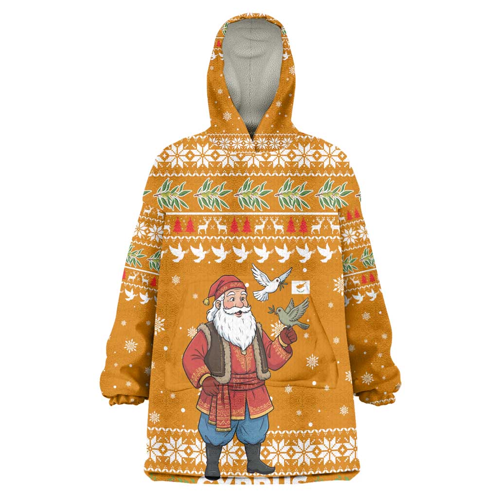 Cyprus Christmas Kid Wearable Blanket Hoodie Santa Holding Doves Olive Branch Snowflakes - African Pride