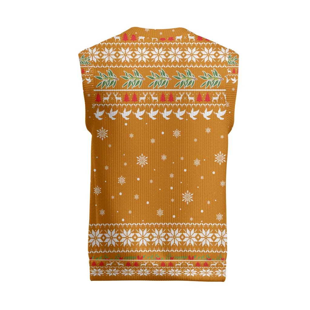 Cyprus Christmas Knitted V-Neck Vest Santa Holding Doves Olive Branch Snowflakes - African Pride