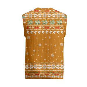 Cyprus Christmas Knitted V-Neck Vest Santa Holding Doves Olive Branch Snowflakes - African Pride