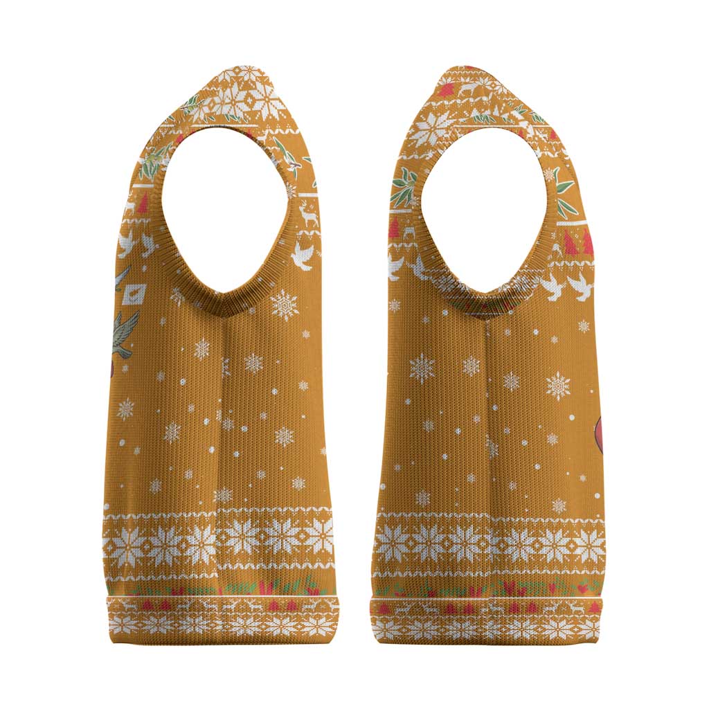 Cyprus Christmas Knitted V-Neck Vest Santa Holding Doves Olive Branch Snowflakes - African Pride