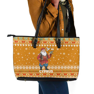 Cyprus Christmas Leather Tote Bag Santa Holding Doves Olive Branch Snowflakes - African Pride