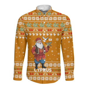 Cyprus Christmas Long Sleeve Button Shirt Santa Holding Doves Olive Branch Snowflakes - African Pride