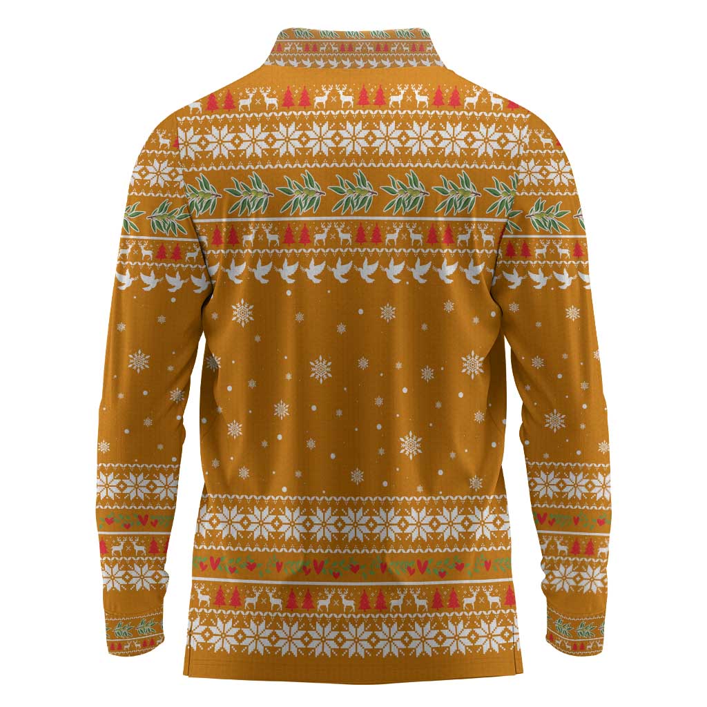 Cyprus Christmas Long Sleeve Polo Shirt Santa Holding Doves Olive Branch Snowflakes - African Pride