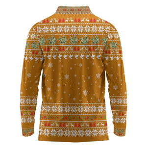 Cyprus Christmas Long Sleeve Polo Shirt Santa Holding Doves Olive Branch Snowflakes - African Pride