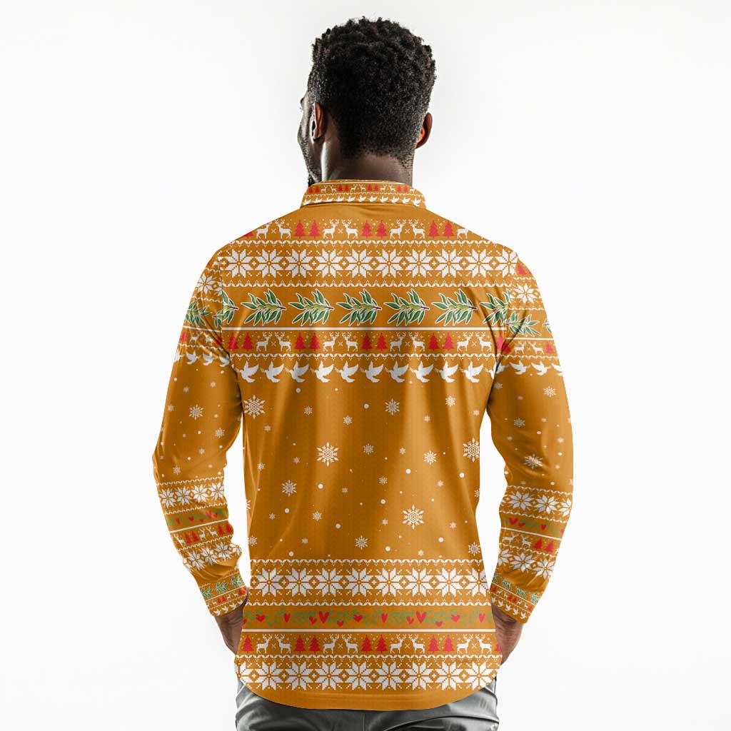 Cyprus Christmas Long Sleeve Polo Shirt Santa Holding Doves Olive Branch Snowflakes - African Pride
