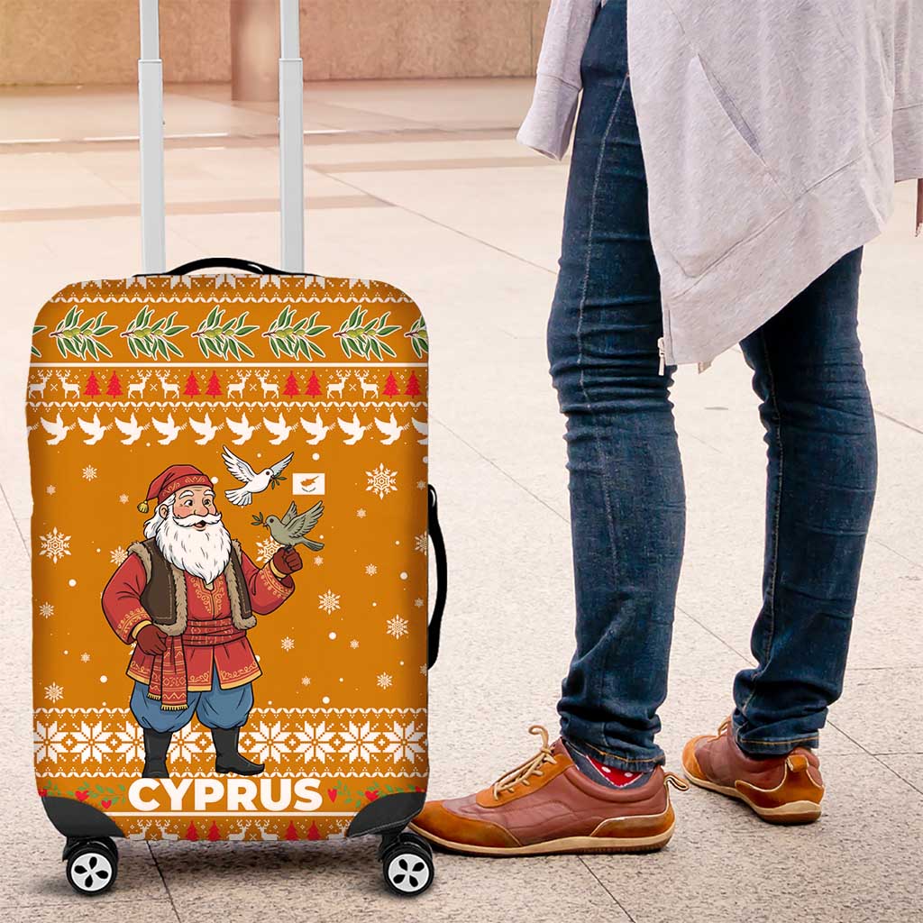 Cyprus Christmas Luggage Cover Santa Holding Doves Olive Branch Snowflakes - African Pride