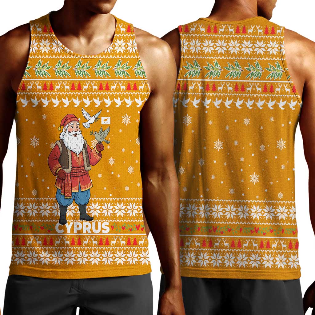 Cyprus Christmas Men Tank Top Santa Holding Doves Olive Branch Snowflakes - African Pride