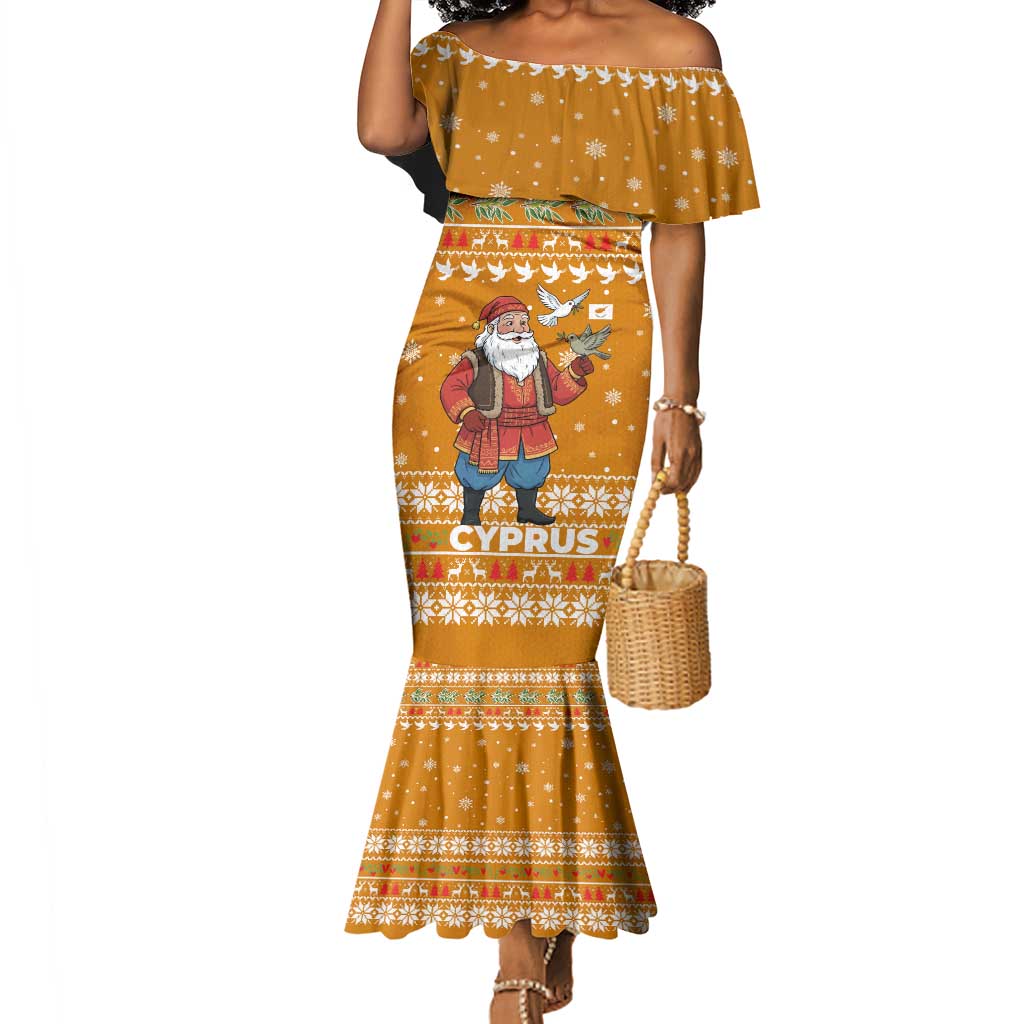 Cyprus Christmas Mermaid Dress Santa Holding Doves Olive Branch Snowflakes - African Pride