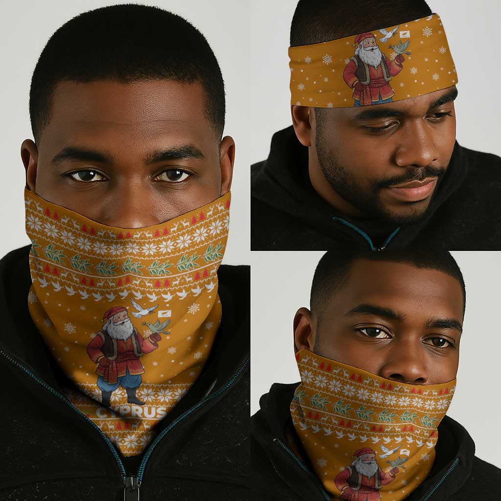 Cyprus Christmas Neck Gaiter Santa Holding Doves Olive Branch Snowflakes - African Pride