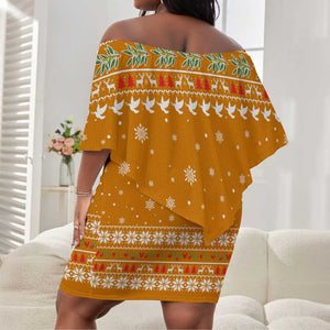 Cyprus Christmas Off Shoulder Short Dress Santa Holding Doves Olive Branch Snowflakes - African Pride