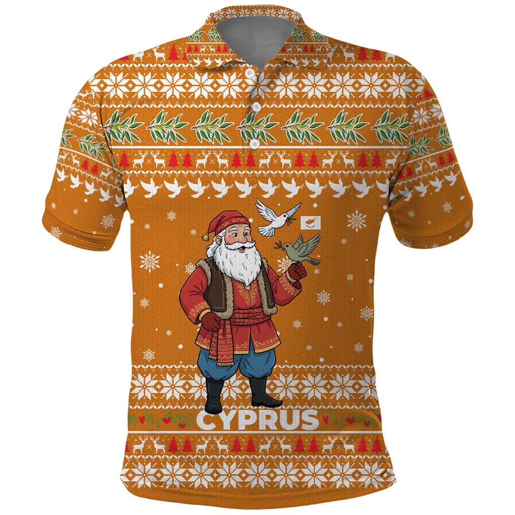 Cyprus Christmas Polo Shirt Santa Holding Doves Olive Branch Snowflakes - African Pride