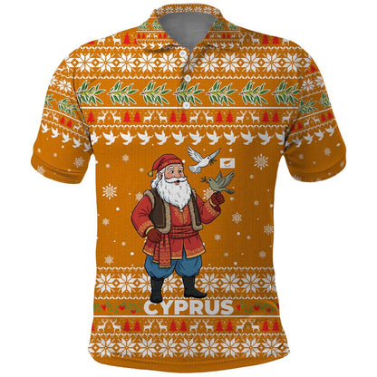 Cyprus Christmas Polo Shirt Santa Holding Doves Olive Branch Snowflakes - African Pride