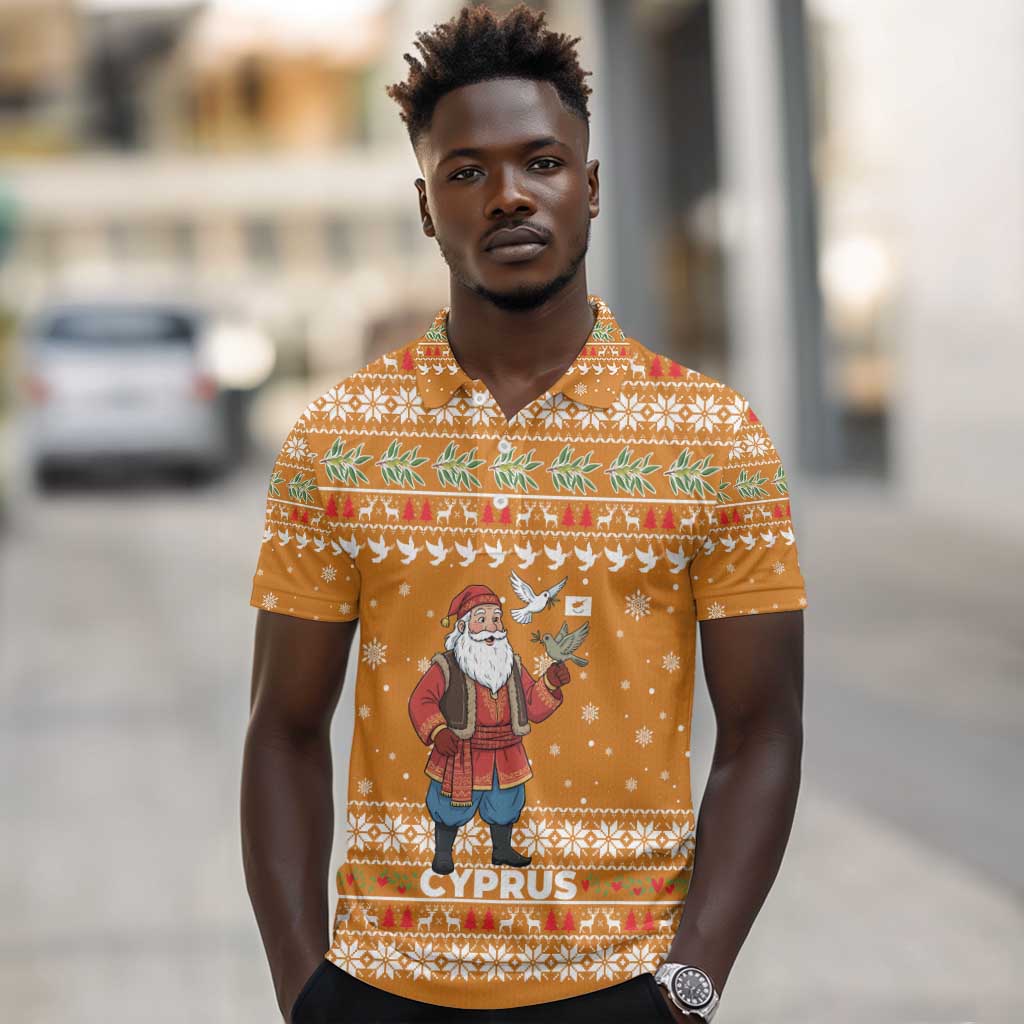 Cyprus Christmas Polo Shirt Santa Holding Doves Olive Branch Snowflakes - African Pride