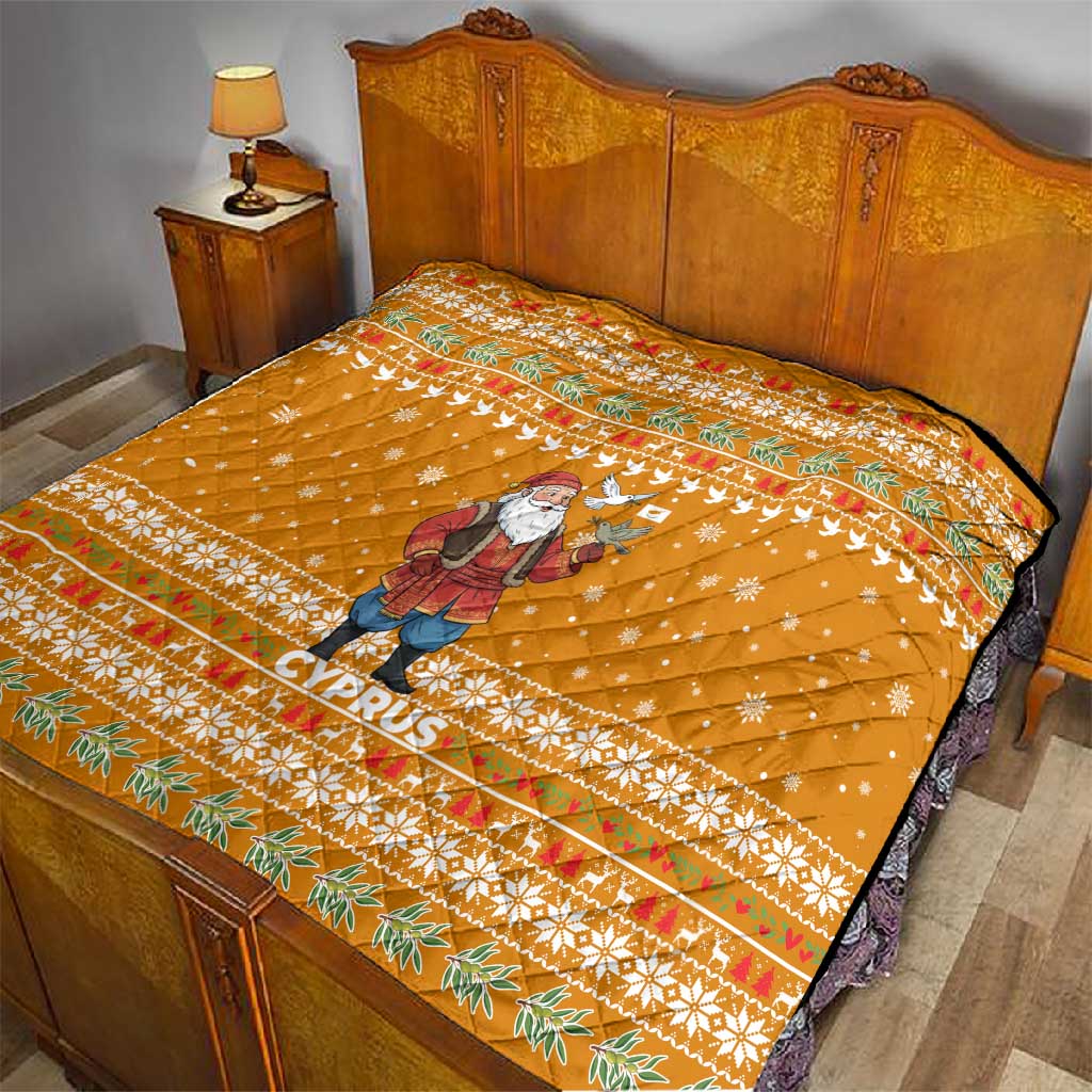 Cyprus Christmas Quilt Santa Holding Doves Olive Branch Snowflakes - African Pride