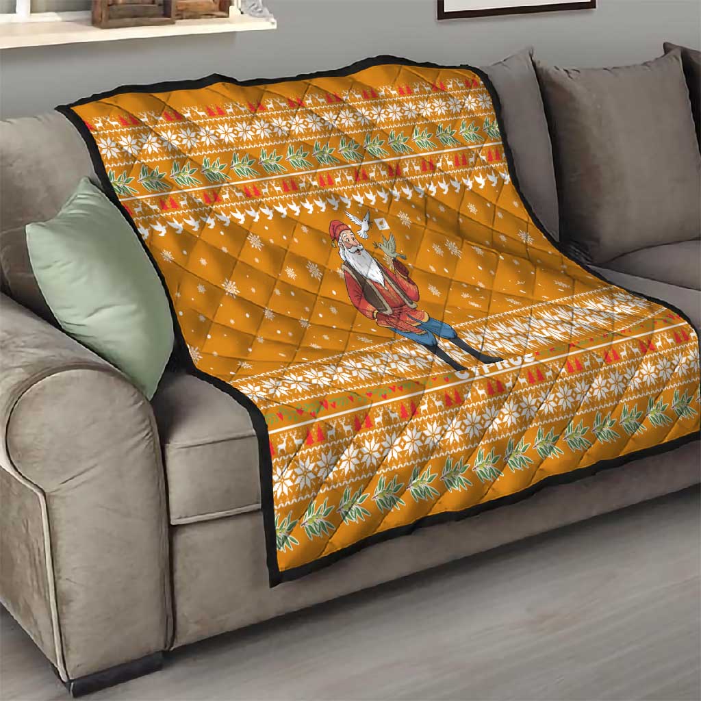 Cyprus Christmas Quilt Santa Holding Doves Olive Branch Snowflakes - African Pride