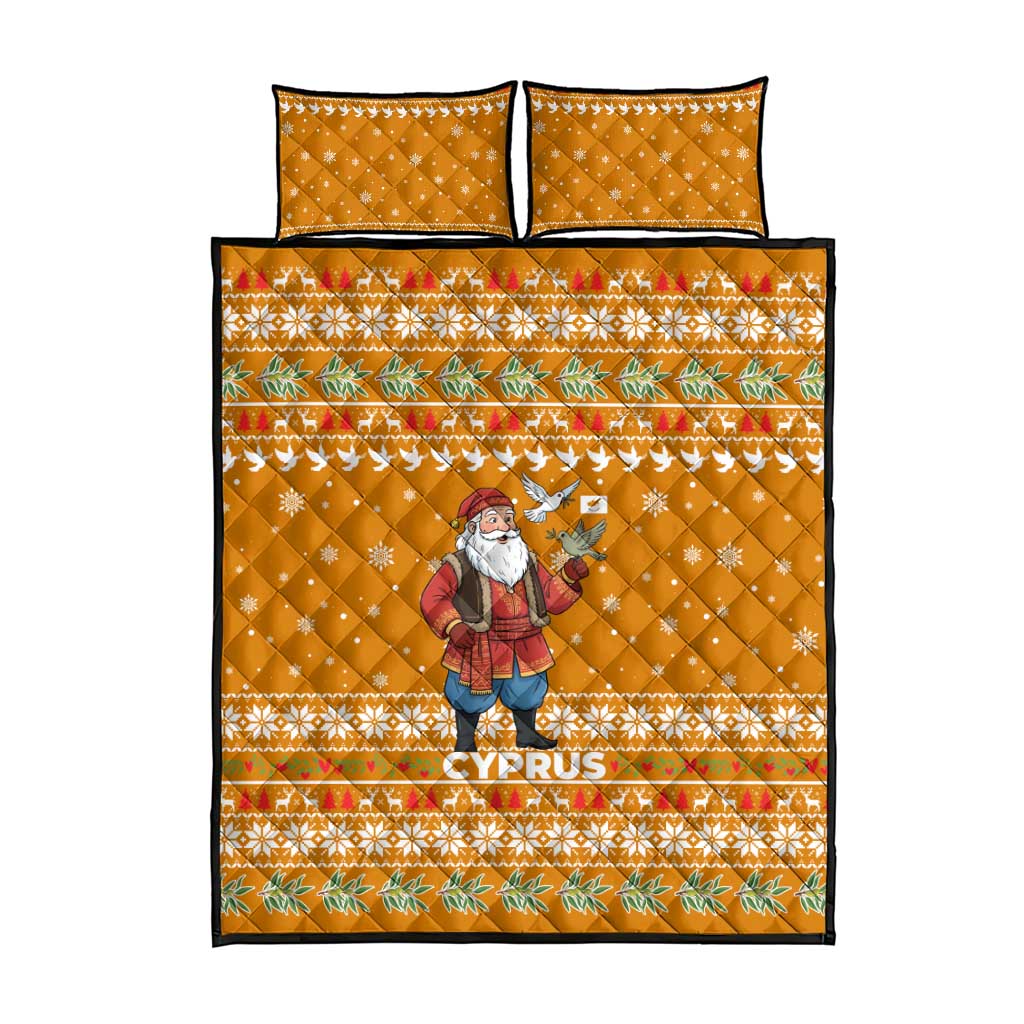 Cyprus Christmas Quilt Bed Set Santa Holding Doves Olive Branch Snowflakes - African Pride