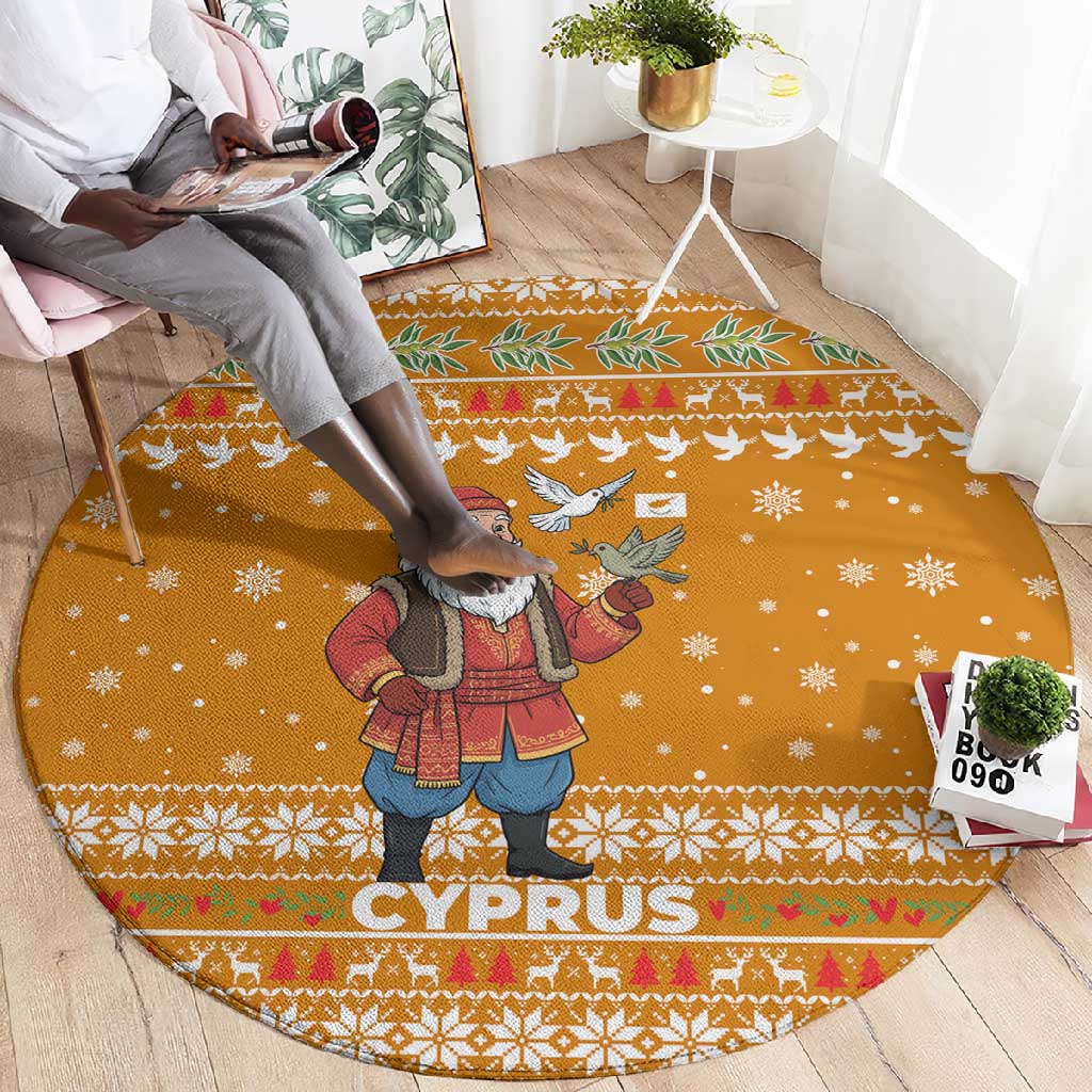 Cyprus Christmas Round Carpet Santa Holding Doves Olive Branch Snowflakes - African Pride