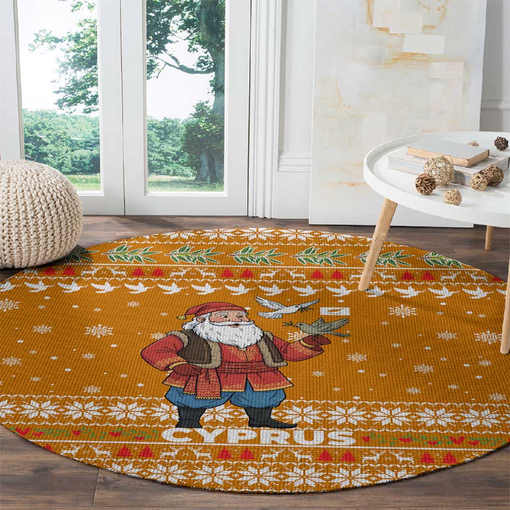 Cyprus Christmas Round Carpet Santa Holding Doves Olive Branch Snowflakes - African Pride